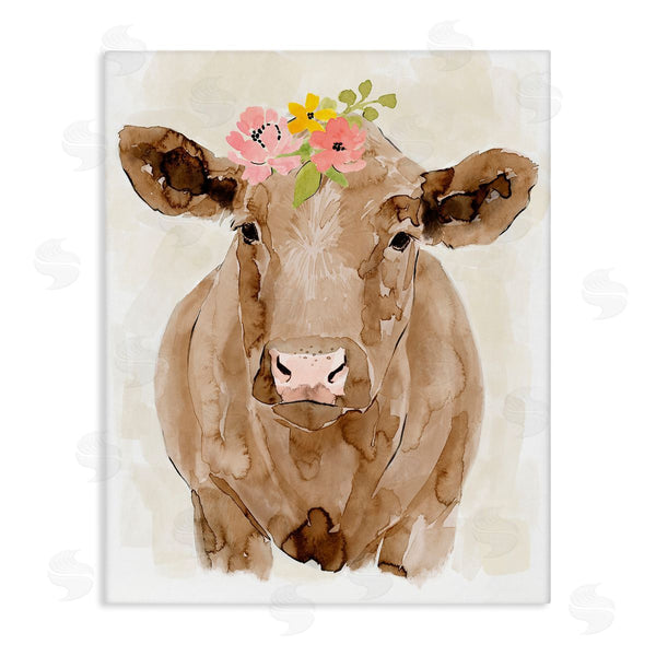stupell industries Victoria Barnes | Delicate Blooms Cow Portrait Wall Art