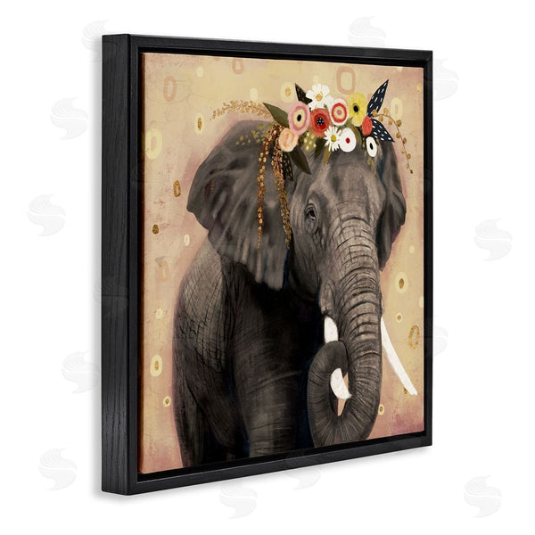 Stupell Industries Victoria Barnes | Elephant Large Tusks Floral Crown Abstract Shape Pattern Wall Art