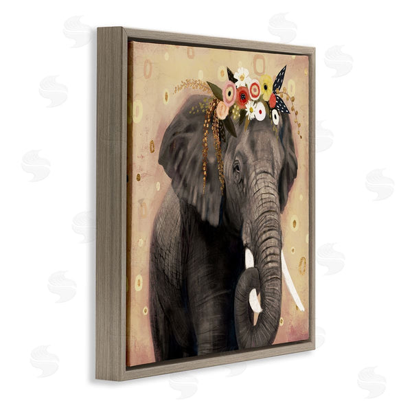 Stupell Industries Victoria Barnes | Elephant Large Tusks Floral Crown Abstract Shape Pattern Wall Art