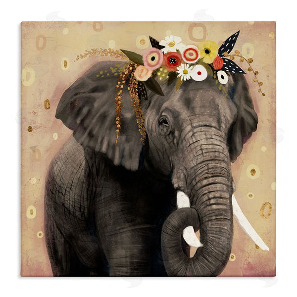 stupell industries Victoria Barnes | Elephant Large Tusks Floral Crown Abstract Shape Pattern Wall Art
