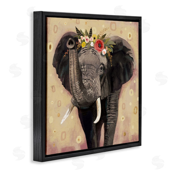 Stupell Industries Victoria Barnes | Elephant Raising Trunk Portrait Floral Crown Abstract Pattern Wall Art