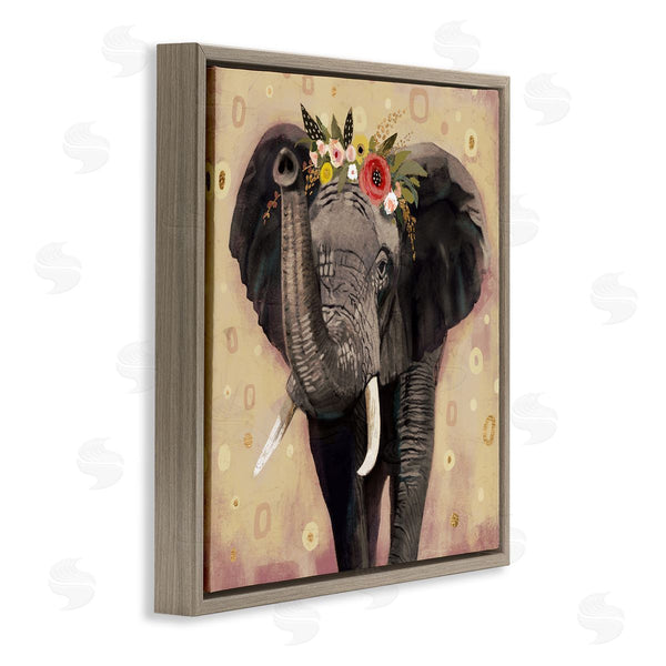 Stupell Industries Victoria Barnes | Elephant Raising Trunk Portrait Floral Crown Abstract Pattern Wall Art