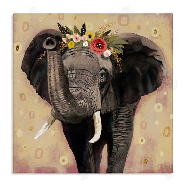 stupell industries Victoria Barnes | Elephant Raising Trunk Portrait Floral Crown Abstract Pattern Wall Art