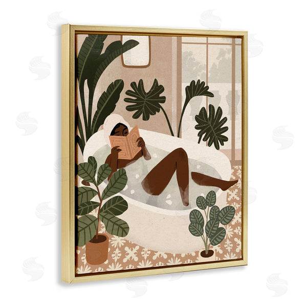 Stupell Industries Victoria Barnes | Female Reading In Bath Tropical Palm Plants