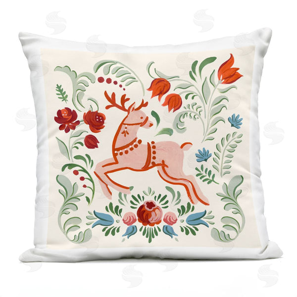 Stupell Industries Victoria Barnes | Festive Floral Reindeer Printed Throw Pillow