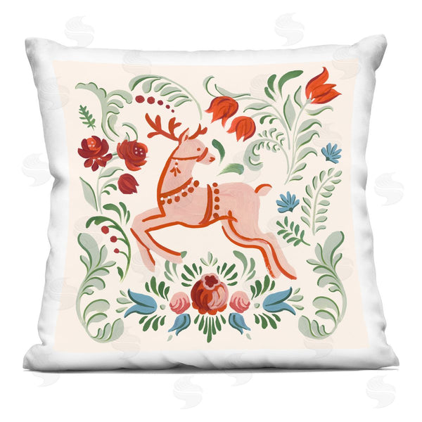 stupell industries Victoria Barnes | Festive Floral Reindeer Printed Throw Pillow