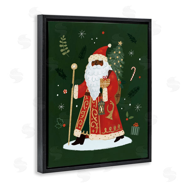 Stupell Industries Victoria Barnes | Festive Santa Claus Figure Green Christmas Holiday Wall Art
