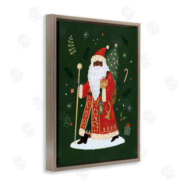 Stupell Industries Victoria Barnes | Festive Santa Claus Figure Green Christmas Holiday Wall Art