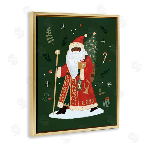 Stupell Industries Victoria Barnes | Festive Santa Claus Figure Green Christmas Holiday Wall Art