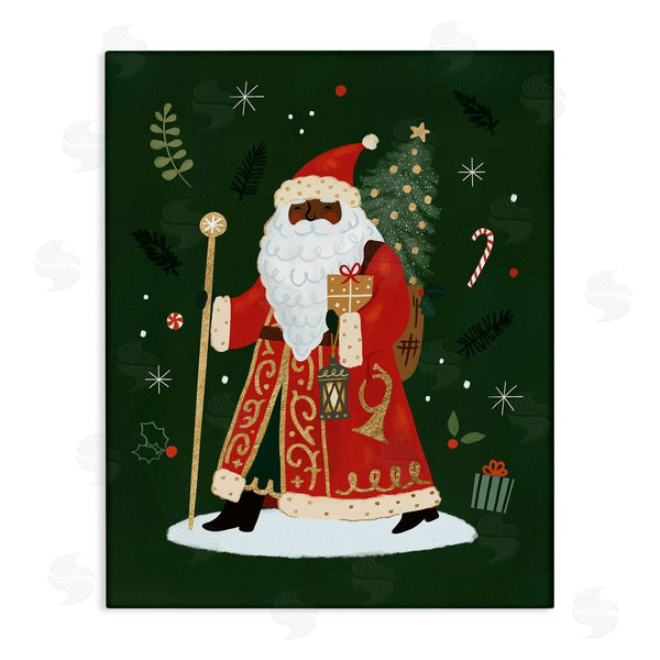 stupell industries Victoria Barnes | Festive Santa Claus Figure Green Christmas Holiday Wall Art