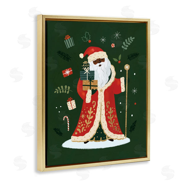 Stupell Industries Victoria Barnes | Festive St. Nick Green Christmas Winter Holiday Wall Art