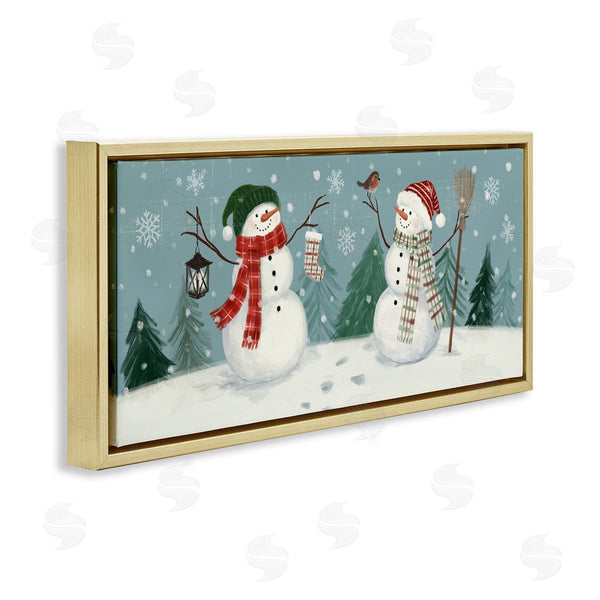 Stupell Industries Victoria Barnes | Festive Winter Snowmen Celebrating Falling Snowflakes Wall Art