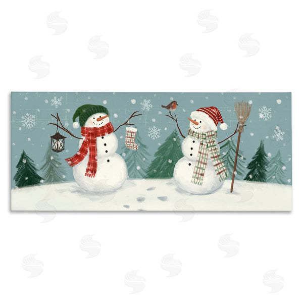 stupell industries Victoria Barnes | Festive Winter Snowmen Celebrating Falling Snowflakes Wall Art