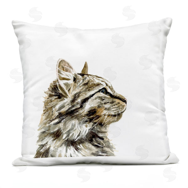 Stupell Industries Victoria Barnes | Fluffy Tabby Cat Gazing Casual Portrait Printed Throw Pillow