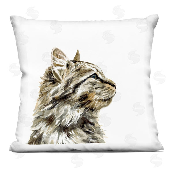 stupell industries Victoria Barnes | Fluffy Tabby Cat Gazing Casual Portrait Printed Throw Pillow