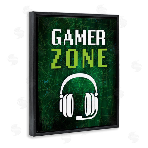 Stupell Industries Victoria Barnes | Gamer Zone Headset Geometric Pattern Pixel Text Wall Art