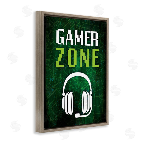Stupell Industries Victoria Barnes | Gamer Zone Headset Geometric Pattern Pixel Text Wall Art