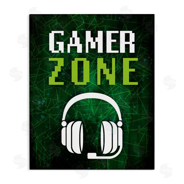 stupell industries Victoria Barnes | Gamer Zone Headset Geometric Pattern Pixel Text Wall Art