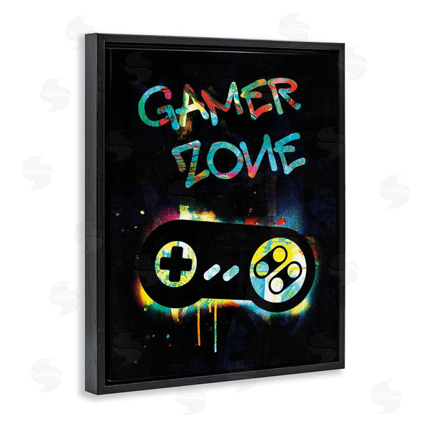Stupell Industries Victoria Barnes | Gamer Zone Vintage Controller Neon Paint Splatter Wall Art