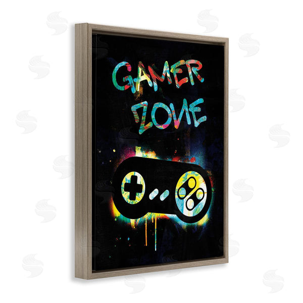 Stupell Industries Victoria Barnes | Gamer Zone Vintage Controller Neon Paint Splatter Wall Art