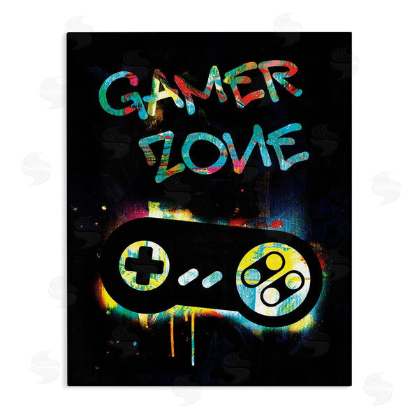 stupell industries Victoria Barnes | Gamer Zone Vintage Controller Neon Paint Splatter Wall Art