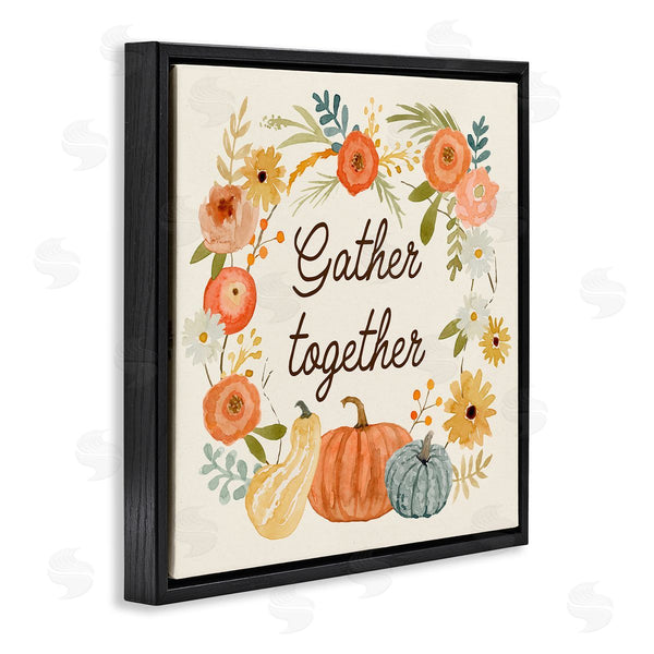 Stupell Industries Victoria Barnes | Gather Together Phrase Orange Floral Wreath Pumpkin Gourd Wall Art