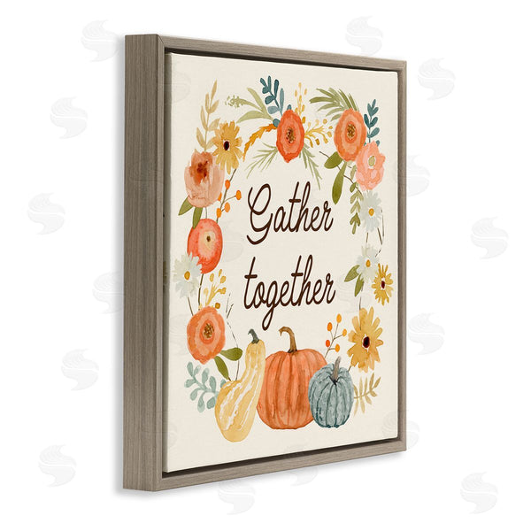 Stupell Industries Victoria Barnes | Gather Together Phrase Orange Floral Wreath Pumpkin Gourd Wall Art