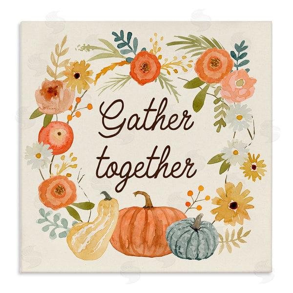stupell industries Victoria Barnes | Gather Together Phrase Orange Floral Wreath Pumpkin Gourd Wall Art