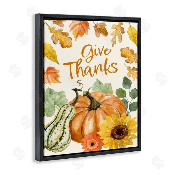 Stupell Industries Victoria Barnes | Give Thanks Harvest Gourds Leaves Autumnal Border Wall Art