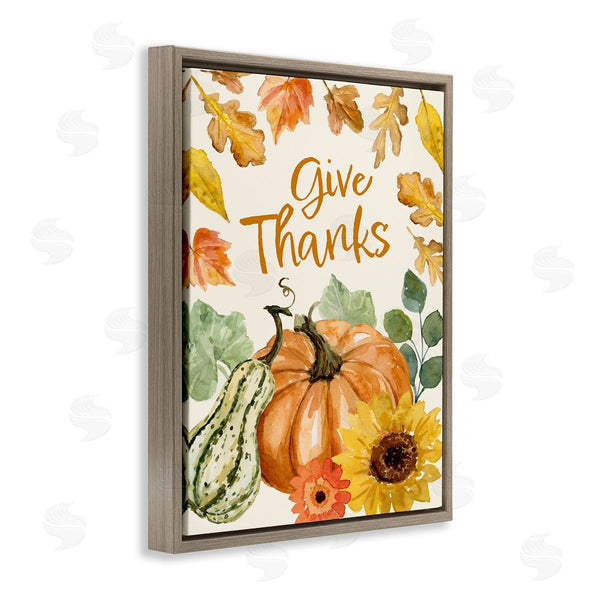 Stupell Industries Victoria Barnes | Give Thanks Harvest Gourds Leaves Autumnal Border Wall Art