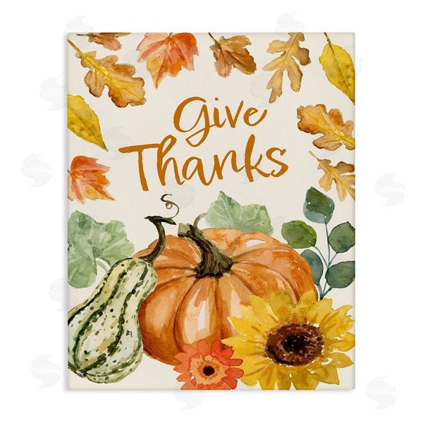 stupell industries Victoria Barnes | Give Thanks Harvest Gourds Leaves Autumnal Border Wall Art