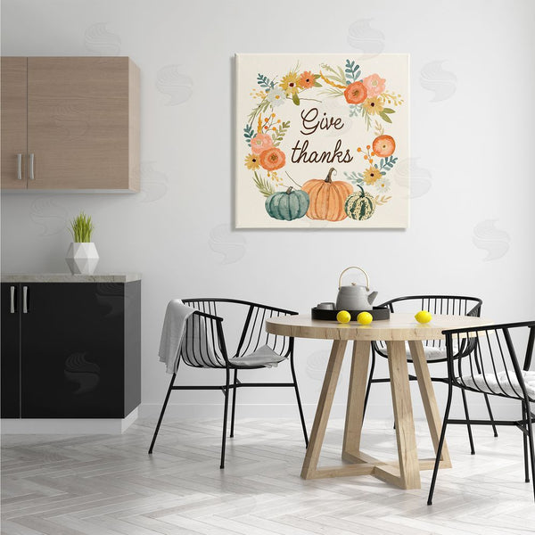 Stupell Industries Victoria Barnes | Give Thanks Sentiments Orange Floral Pumpkin Wreath Wall Art