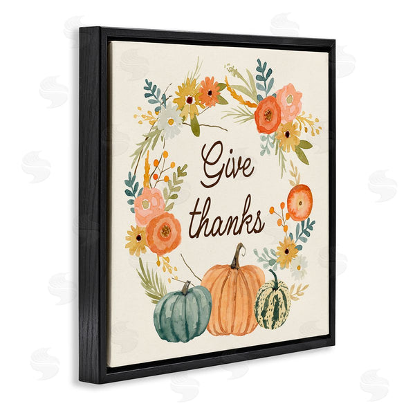 Stupell Industries Victoria Barnes | Give Thanks Sentiments Orange Floral Pumpkin Wreath Wall Art