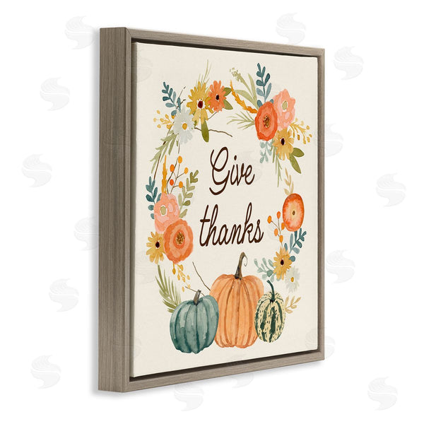 Stupell Industries Victoria Barnes | Give Thanks Sentiments Orange Floral Pumpkin Wreath Wall Art