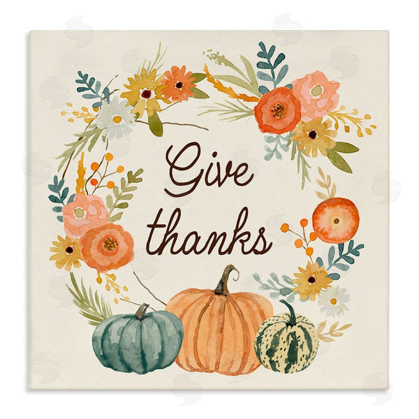 stupell industries Victoria Barnes | Give Thanks Sentiments Orange Floral Pumpkin Wreath Wall Art