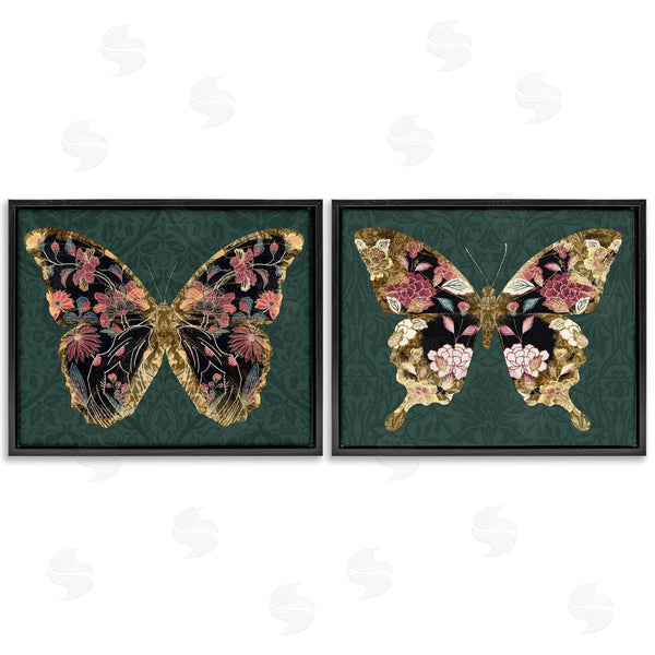 Stupell Industries Victoria Barnes | Gold Black Floral Butterfly Wall Art