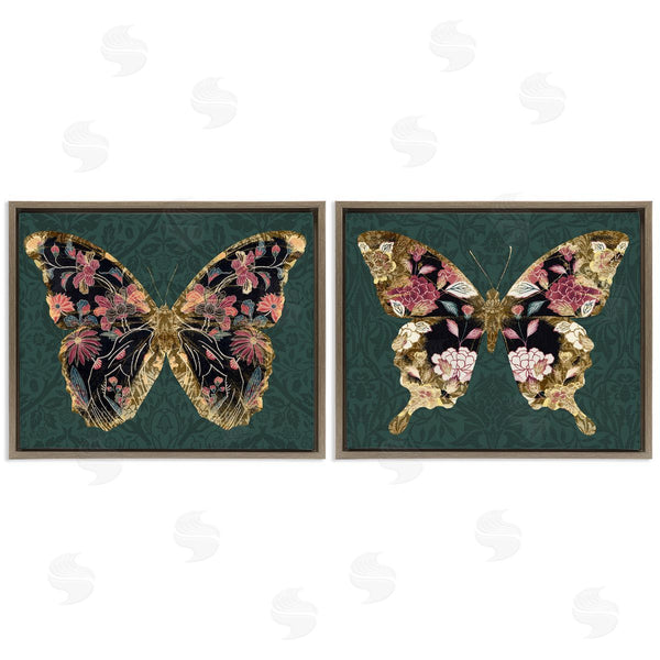 Stupell Industries Victoria Barnes | Gold Black Floral Butterfly Wall Art