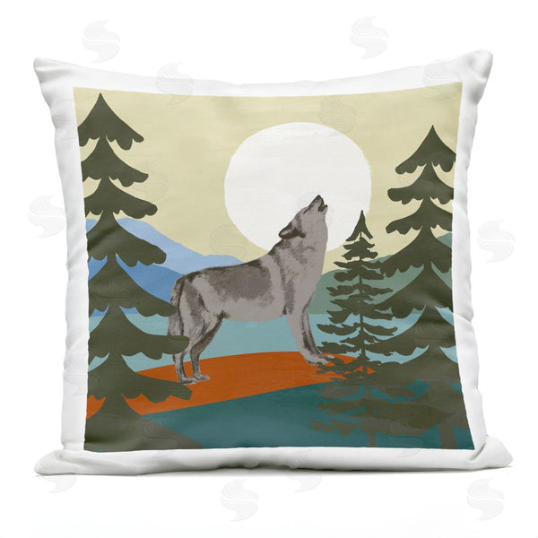 Stupell Industries Victoria Barnes | Grey Howling Wolf Forest Trees Moon Printed Throw Pillow