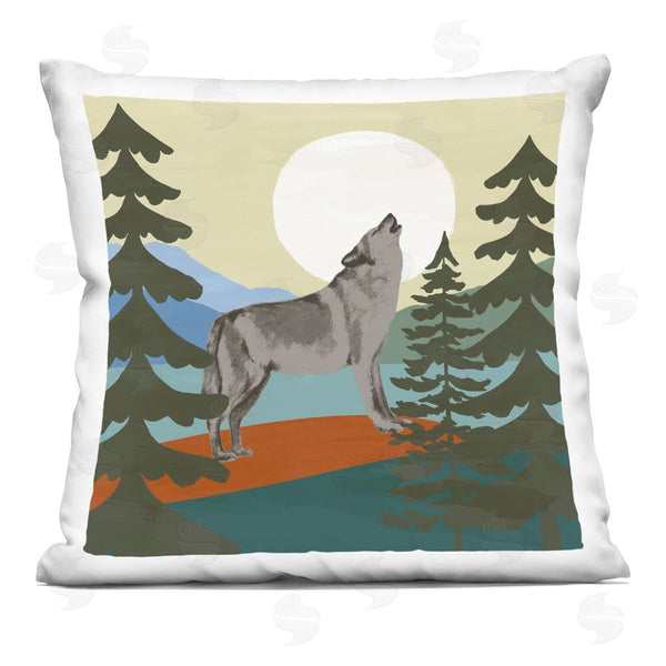 stupell industries Victoria Barnes | Grey Howling Wolf Forest Trees Moon Printed Throw Pillow