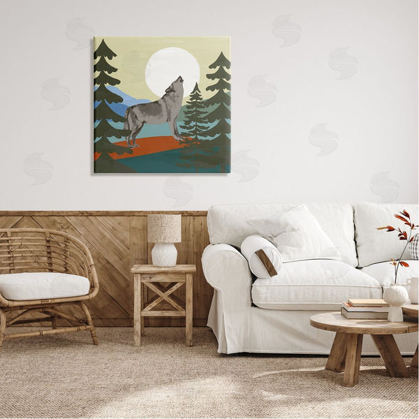 Stupell Industries Victoria Barnes | Grey Wolf Howling Moon Woodlands Trees Wall Art