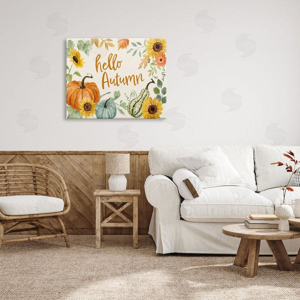 Stupell Industries Victoria Barnes | Hello Autumn Orange Calligraphy Fall Plants Border Wall Art