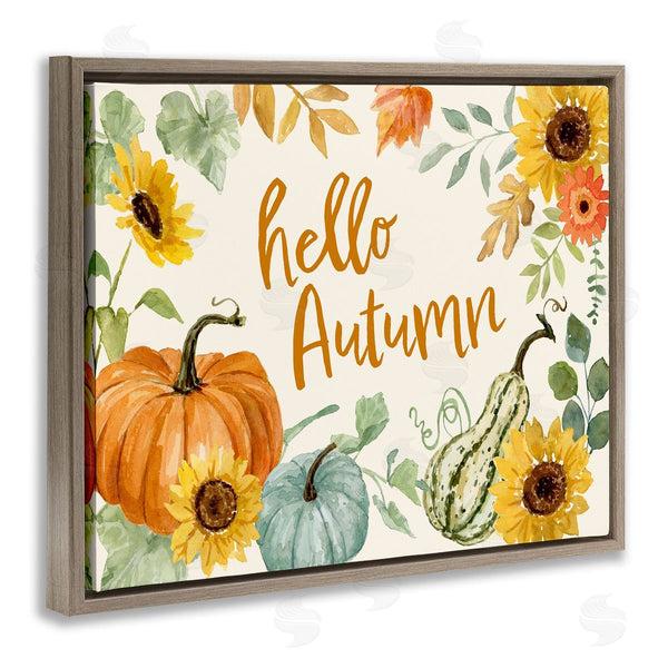 Stupell Industries Victoria Barnes | Hello Autumn Orange Calligraphy Fall Plants Border Wall Art