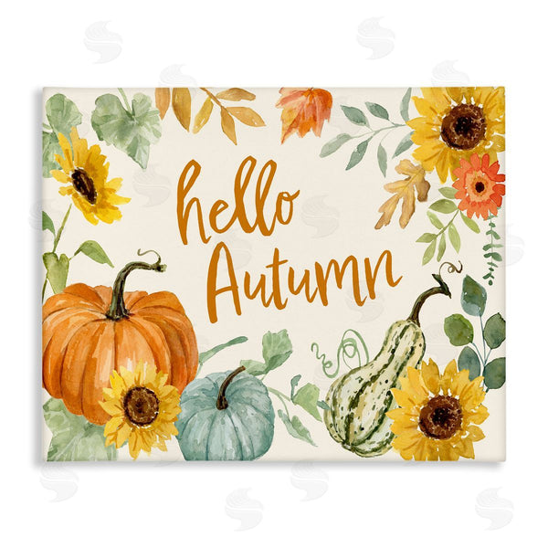 stupell industries Victoria Barnes | Hello Autumn Orange Calligraphy Fall Plants Border Wall Art