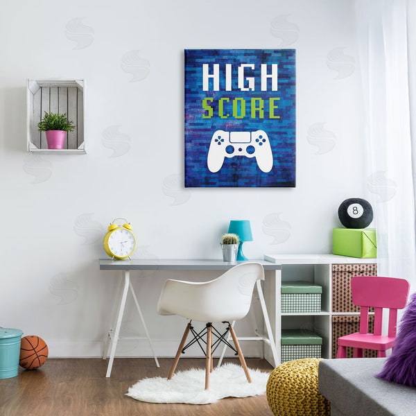 Stupell Industries Victoria Barnes | High Score Pixel Style Gaming Controller Typography Wall Art