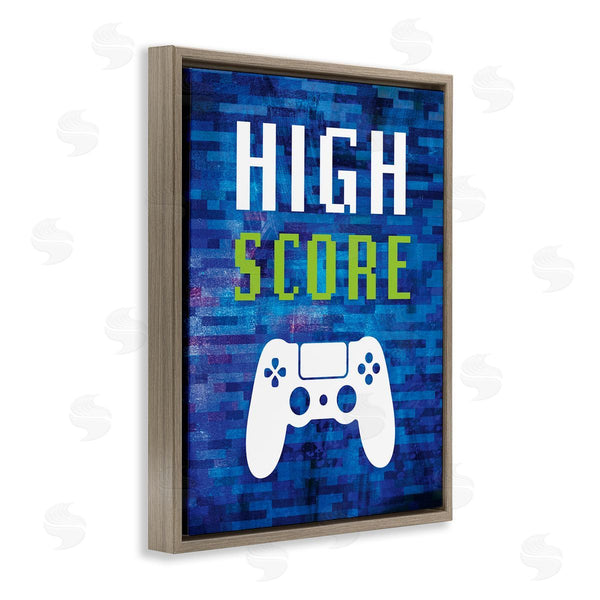 Stupell Industries Victoria Barnes | High Score Pixel Style Gaming Controller Typography Wall Art