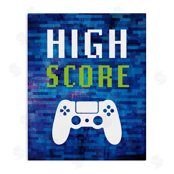 stupell industries Victoria Barnes | High Score Pixel Style Gaming Controller Typography Wall Art