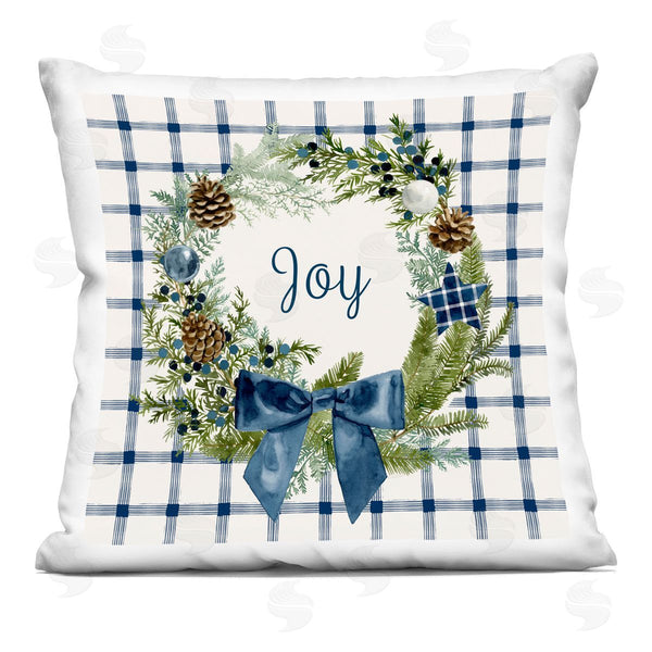 stupell industries Victoria Barnes | Holiday Tartan Joy Phrase Pinecone Wreath Printed Throw Pillow