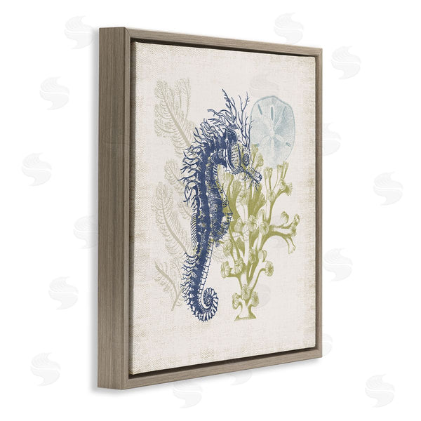 Stupell Industries Victoria Barnes | Intricate Seahorse Overlay Sand Dollar Coral Botanicals Wall Art