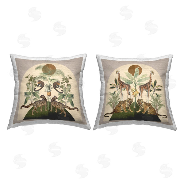 Stupell Industries Victoria Barnes | Jungle Animals Foliage Illustration Printed Throw Pillow Set