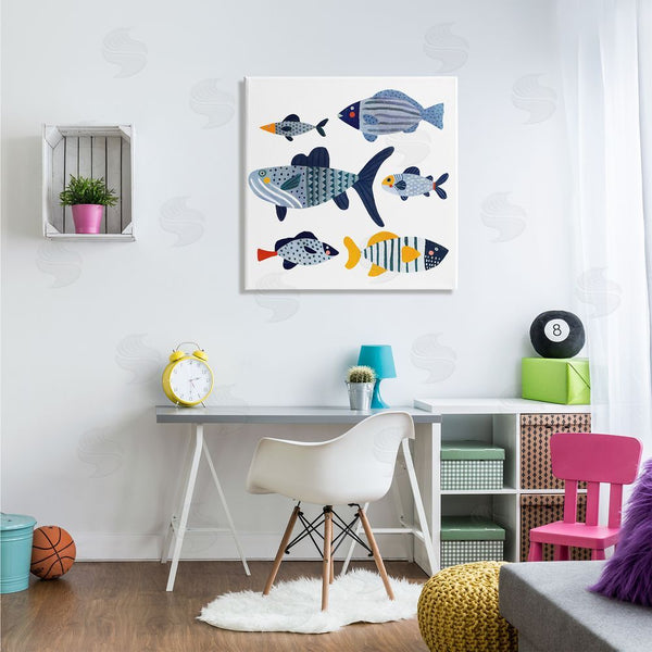 Stupell Industries Victoria Barnes | Kid's Tropical Fish Collage Playful Blue Aquatic Animals Wall Art